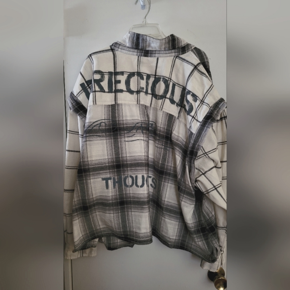 CUSTOM PAINTED Button down loose fit flannel ( NEVER WORN)
